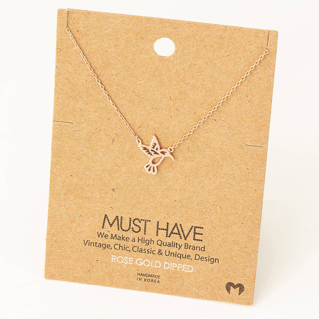 Gold Dipped Hummingbird Cutout Pendant Necklace