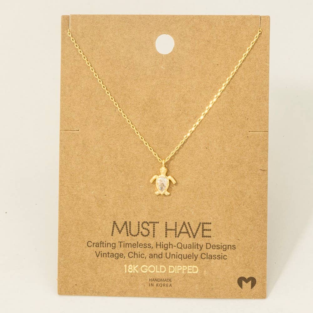 Gold Dipped Cz Turtle Pendant Necklace
