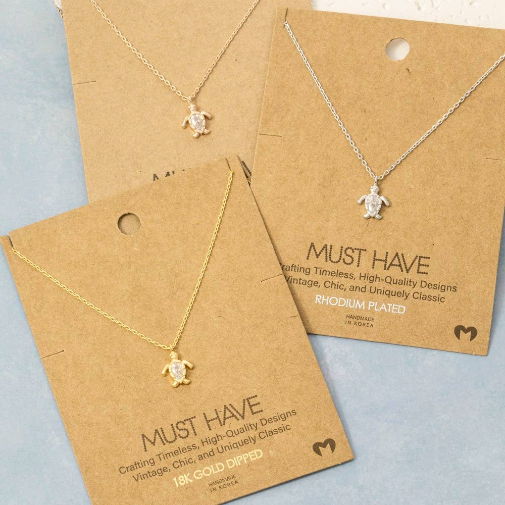 Gold Dipped Cz Turtle Pendant Necklace