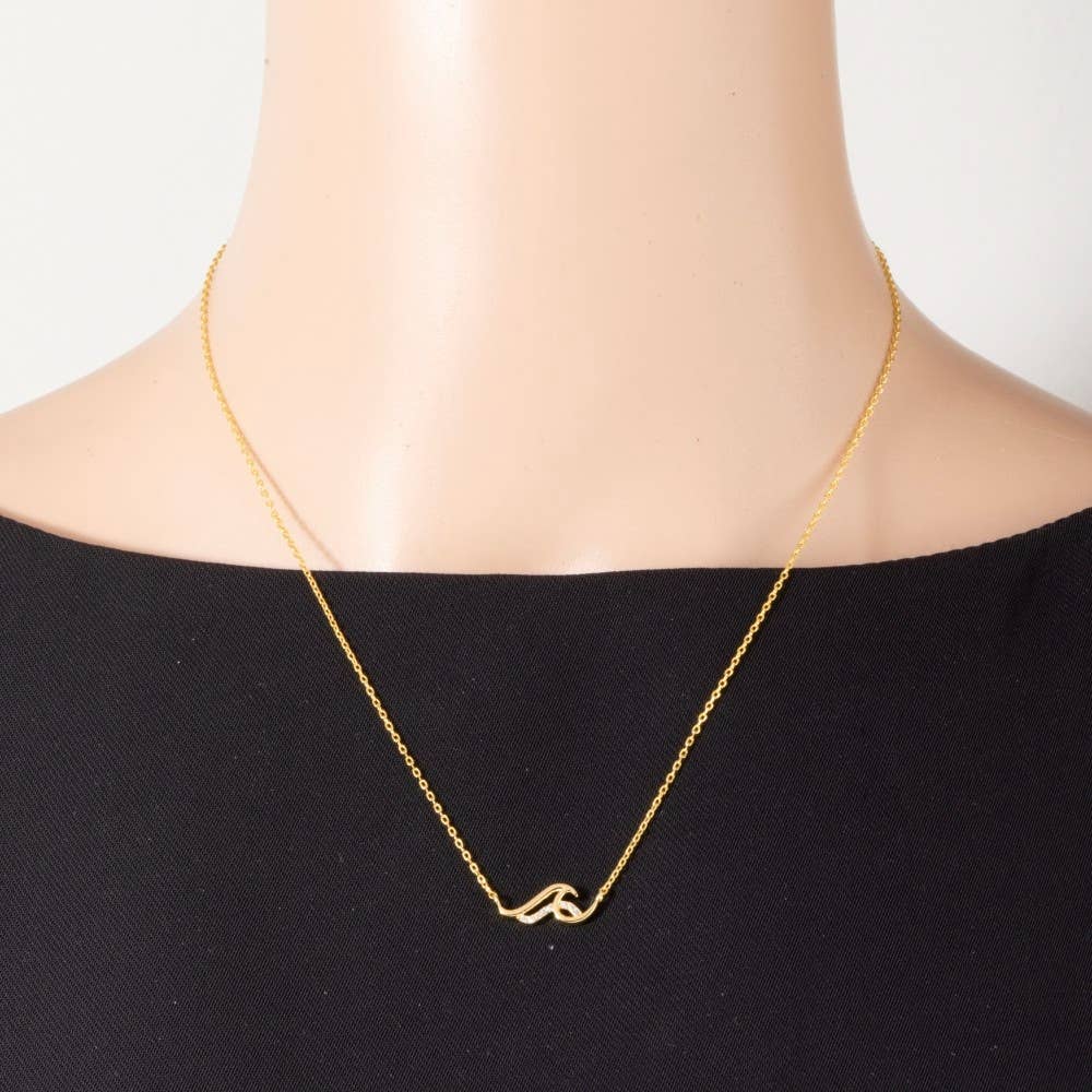 Gold Dipped Cz Pave Wave Pendant Necklace