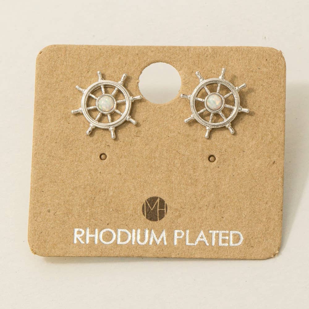 Opal Stud Ship Wheel Stud Earrings
