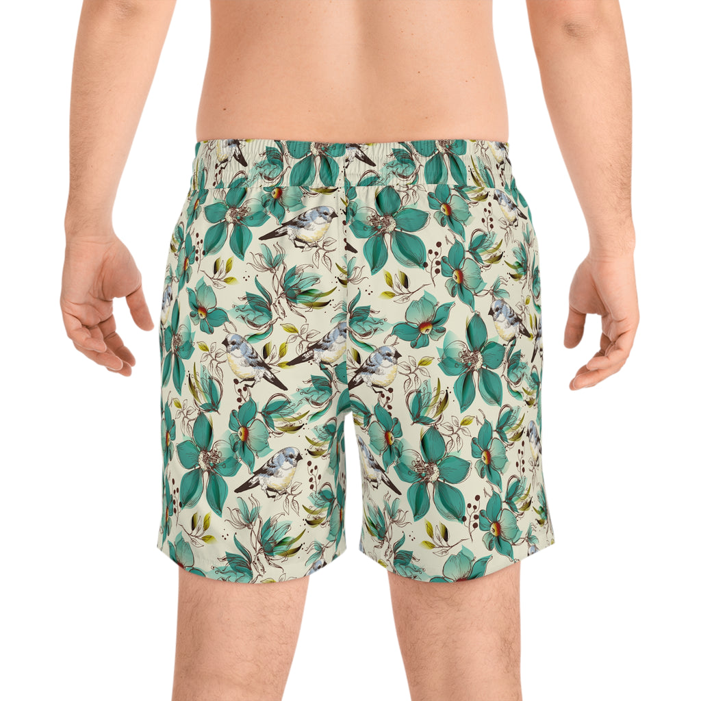 Men's Teal Floral Songbird Swim Shorts