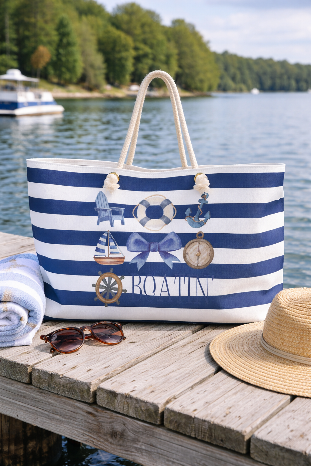 Nautical Striped Weekender Bag