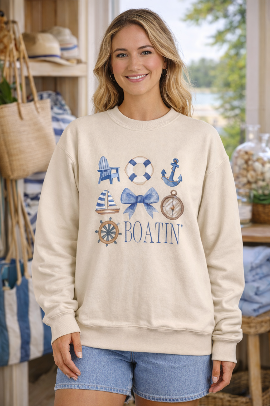 Boatin' Nautical Crewneck Sweatshirt