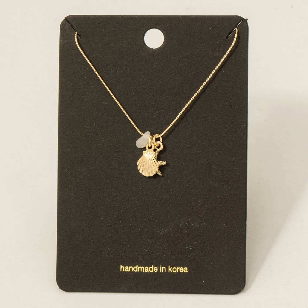 Sea Life And Stone Charm Dainty Chain Necklace