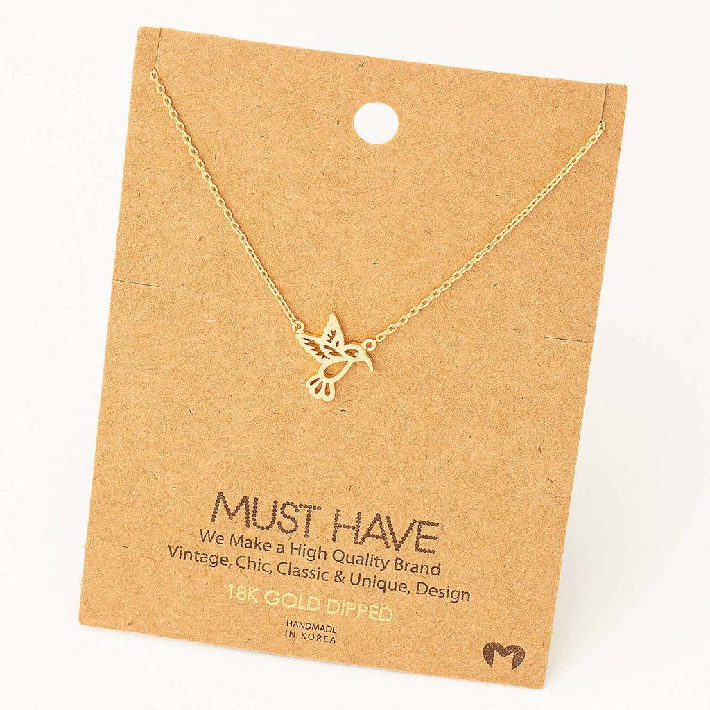 Gold Dipped Hummingbird Cutout Pendant Necklace