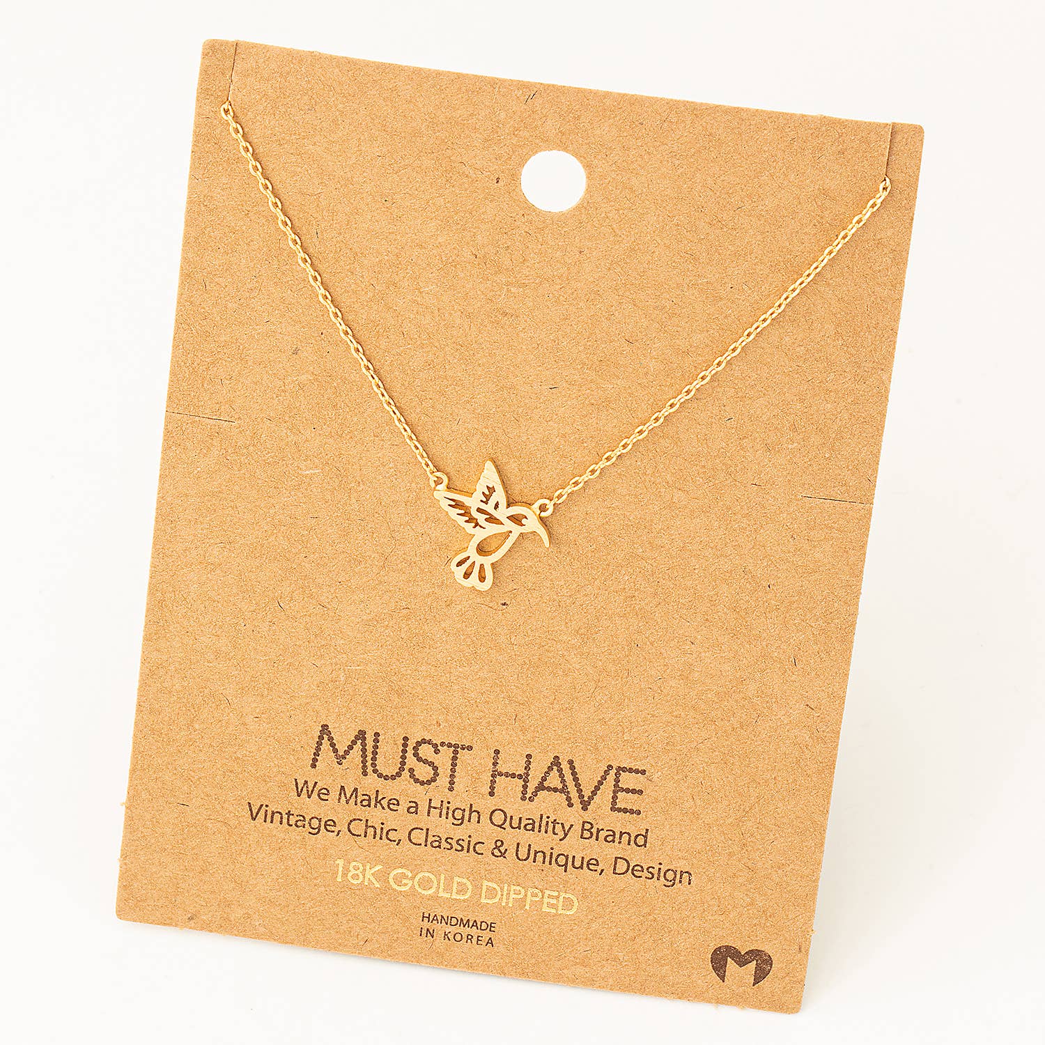 Gold Dipped Hummingbird Cutout Pendant Necklace