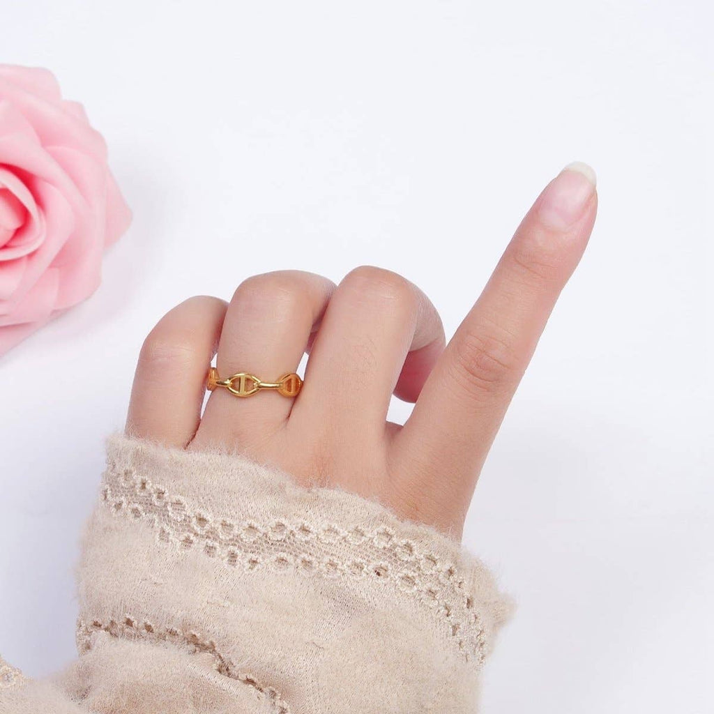 24K Gold Filled Anchor Mariner Chain Link Adjustable Gold Ring | S-382