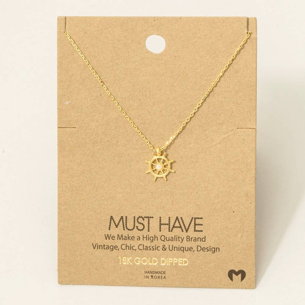 Opal Stud Ship Wheel Pendant Necklace