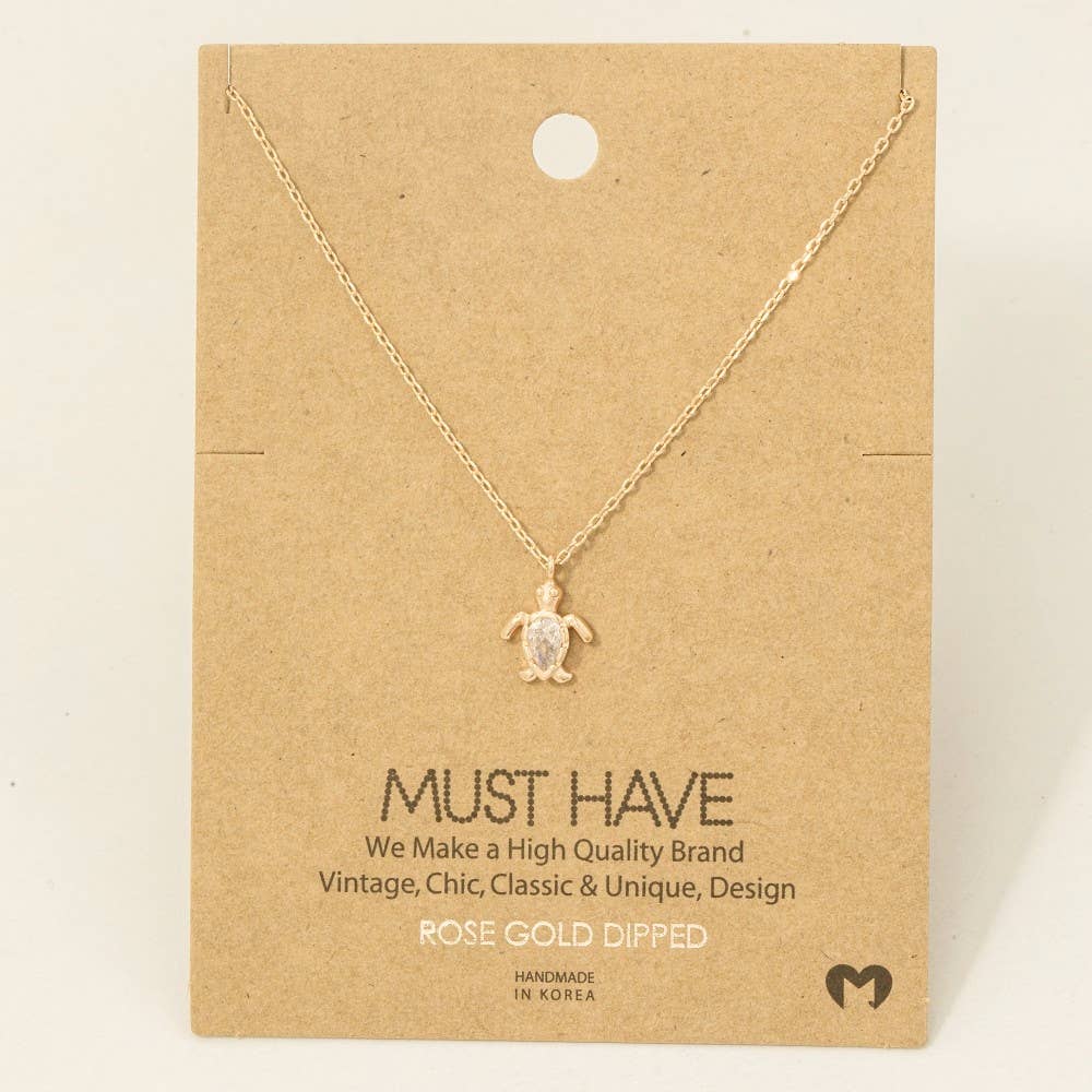 Gold Dipped Cz Turtle Pendant Necklace