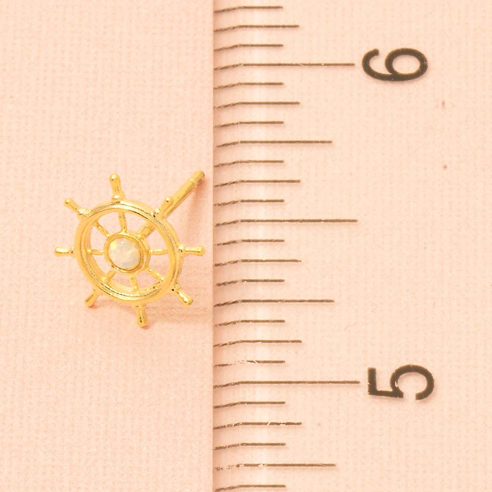 Opal Stud Ship Wheel Stud Earrings