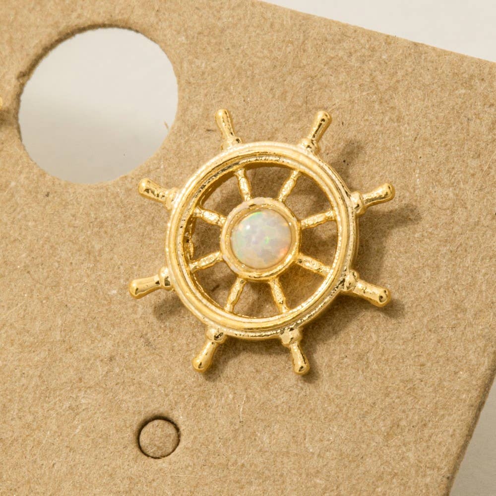 Opal Stud Ship Wheel Stud Earrings