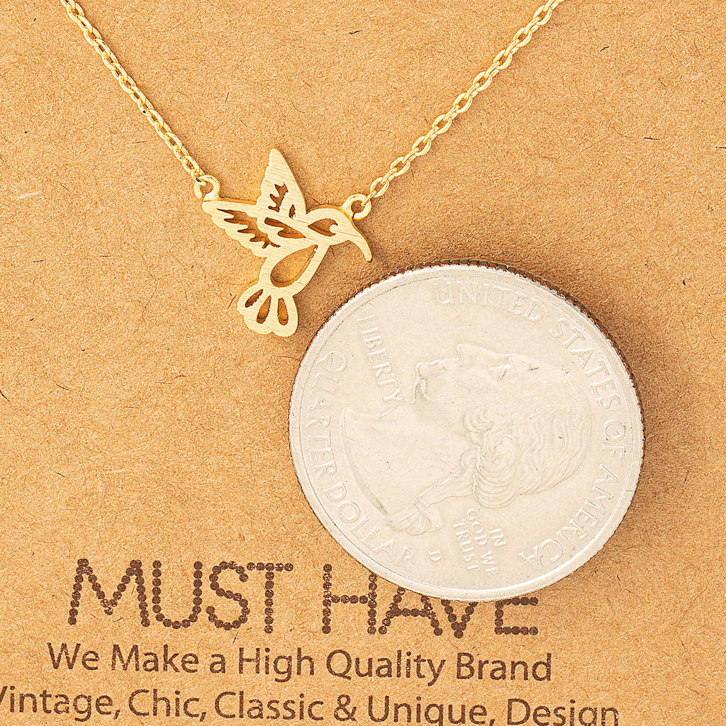 Gold Dipped Hummingbird Cutout Pendant Necklace
