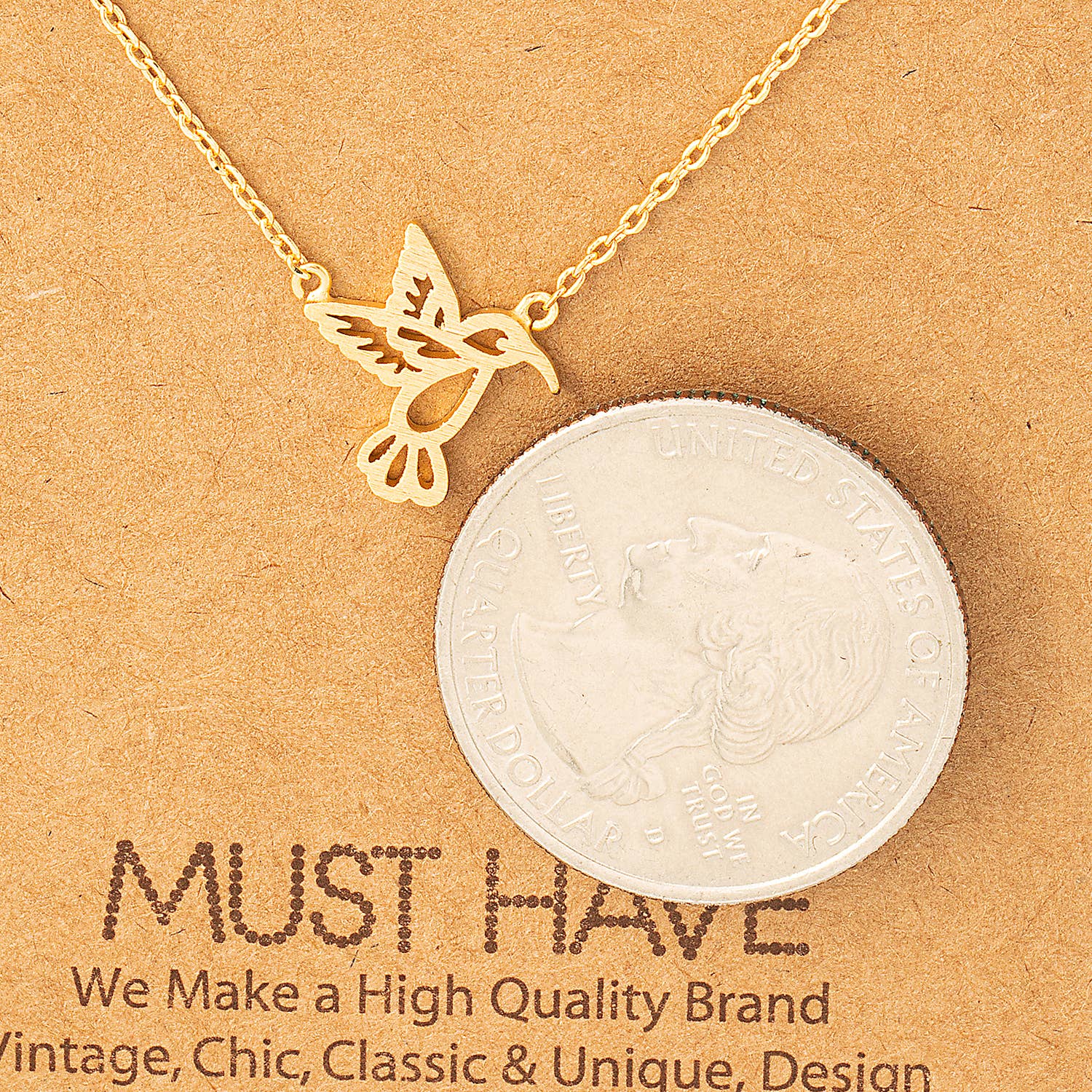 Gold Dipped Hummingbird Cutout Pendant Necklace
