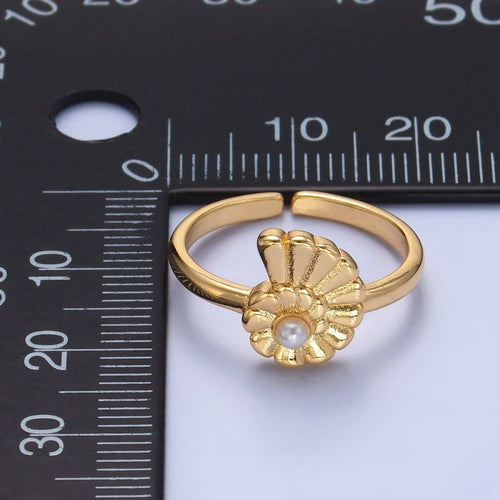 24K Gold Filled Clam Shell Pearl Adjustable Ring in Gold & Silver | U421