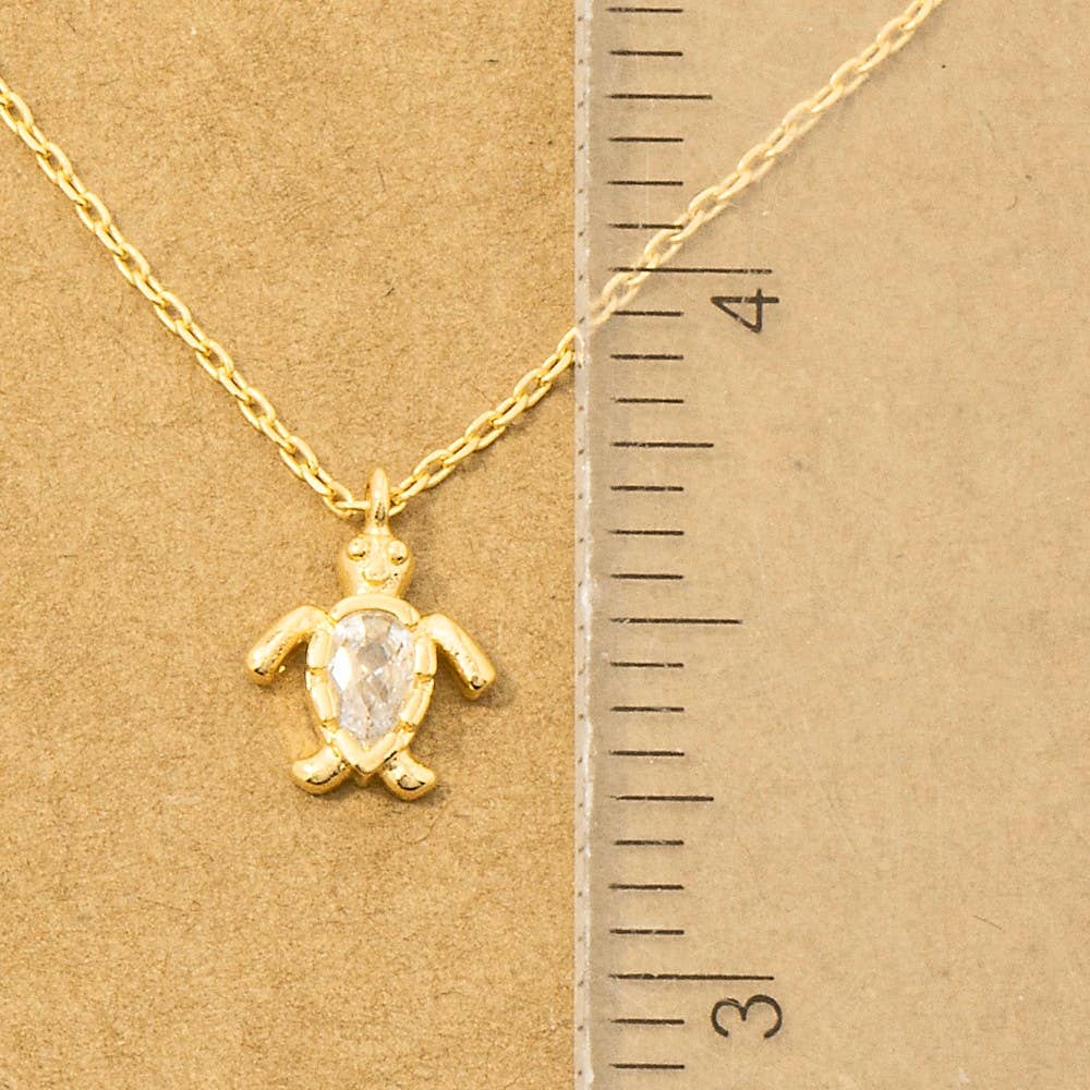 Gold Dipped Cz Turtle Pendant Necklace