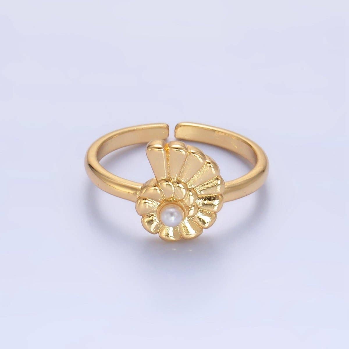 24K Gold Filled Clam Shell Pearl Adjustable Ring in Gold & Silver | U421