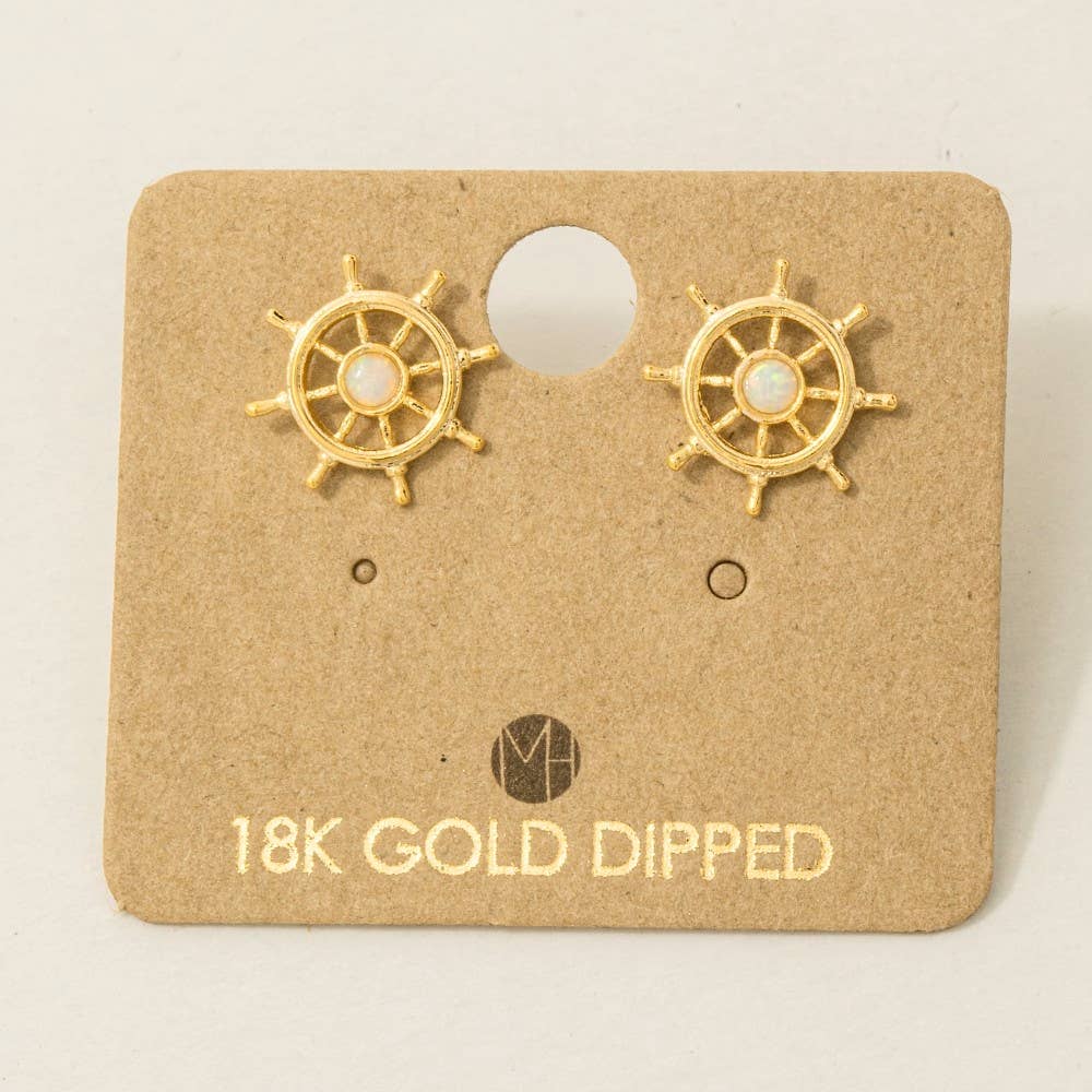 Opal Stud Ship Wheel Stud Earrings