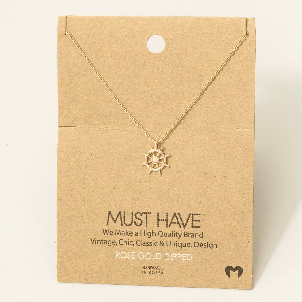 Opal Stud Ship Wheel Pendant Necklace
