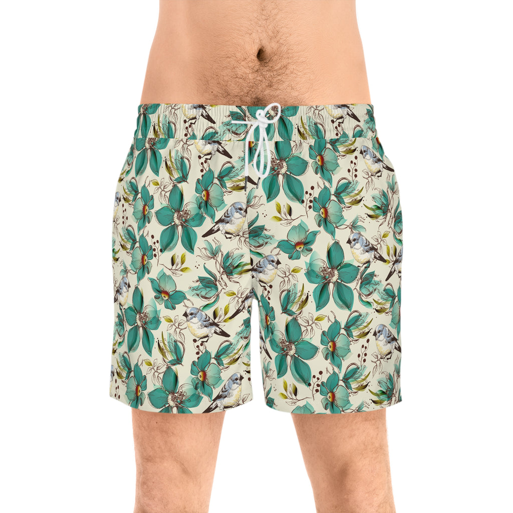 Men's Teal Floral Songbird Swim Shorts