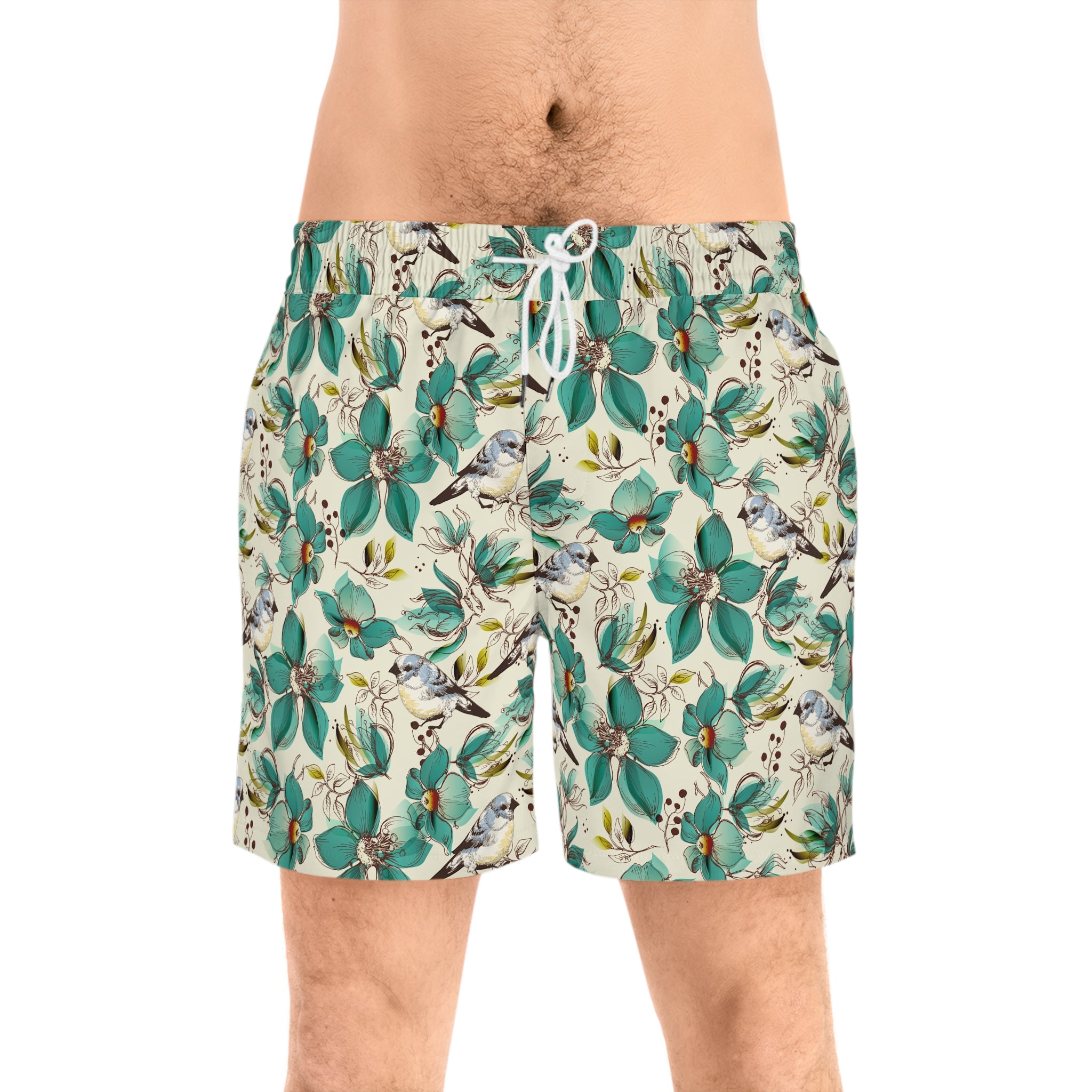 Men's Teal Floral Songbird Swim Shorts