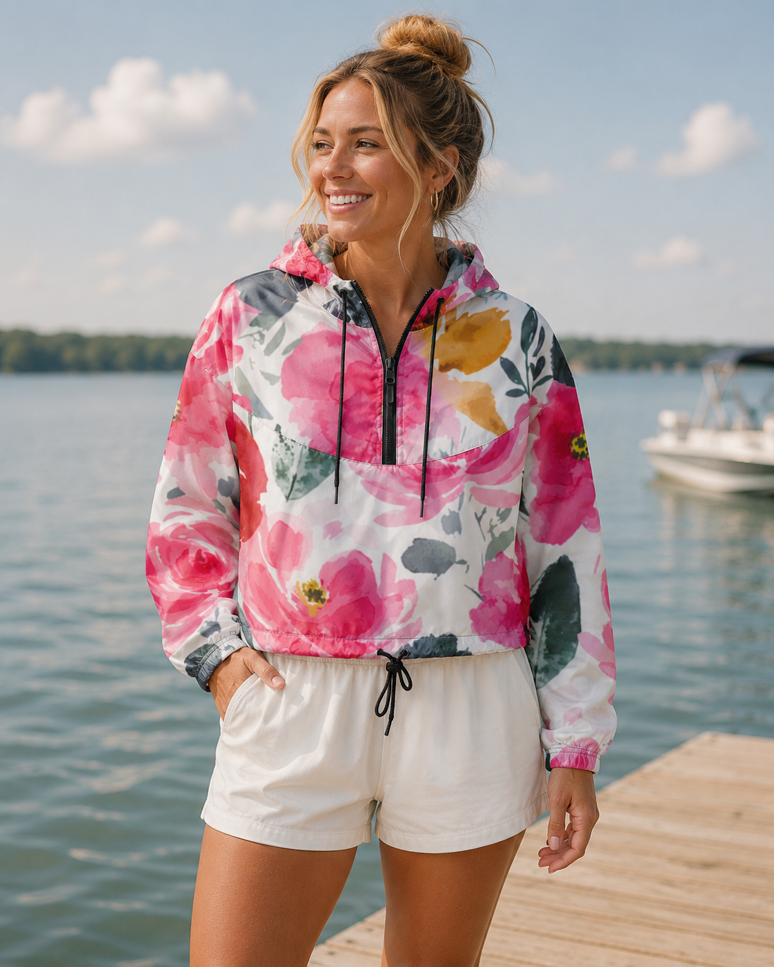 Women’s Floral Cropped Windbreaker