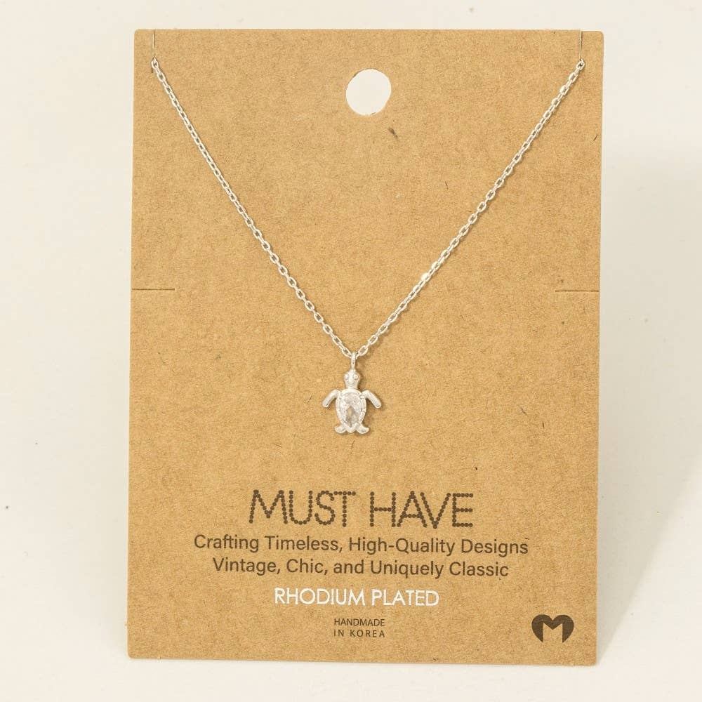 Gold Dipped Cz Turtle Pendant Necklace