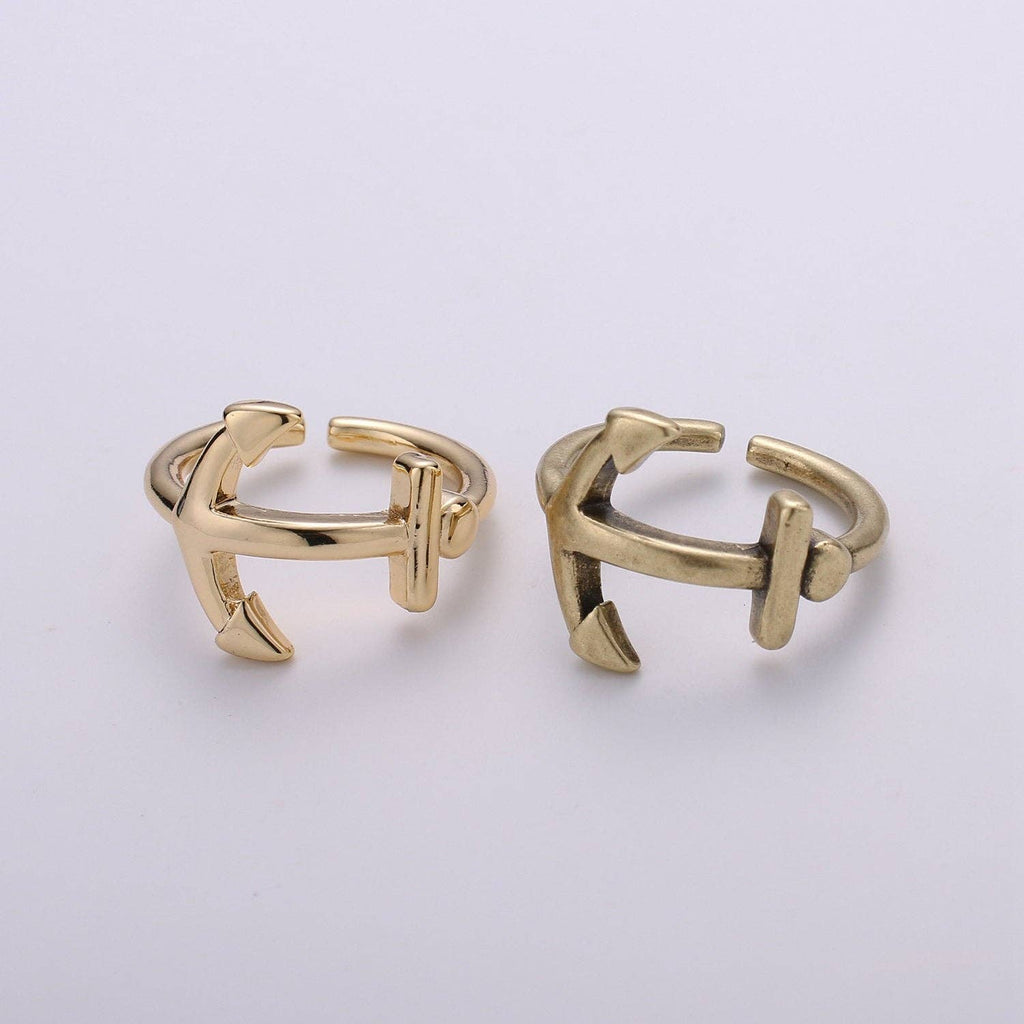 1x Sideways Anchor Ring in Gold or Antique Gold - Sideways A