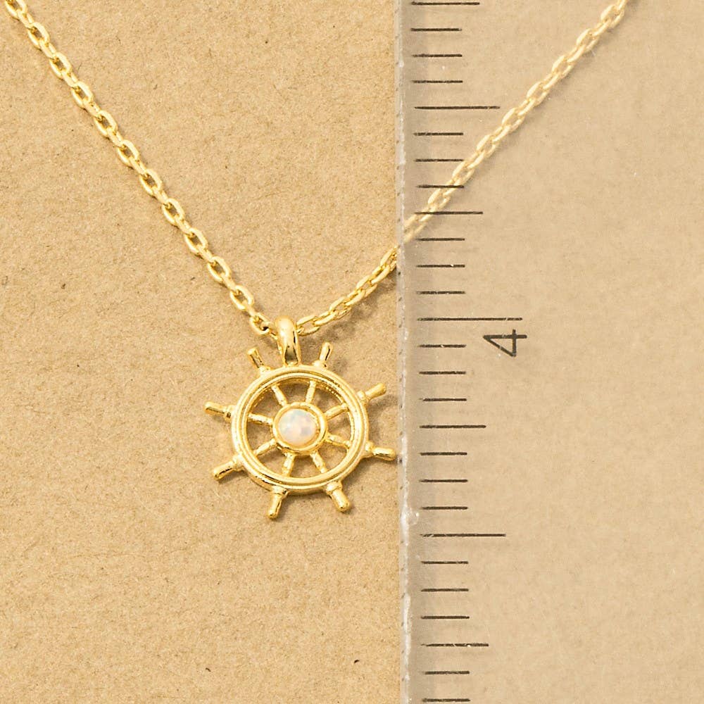 Opal Stud Ship Wheel Pendant Necklace