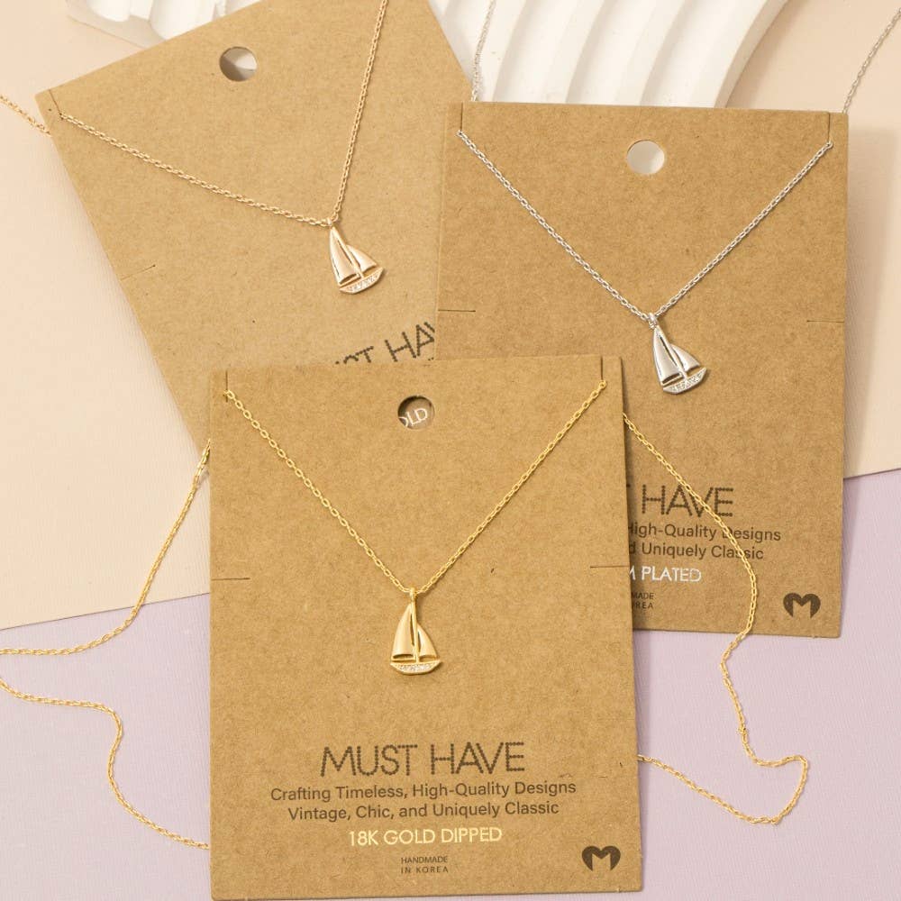 Pave Sailboat Pendant Necklace
