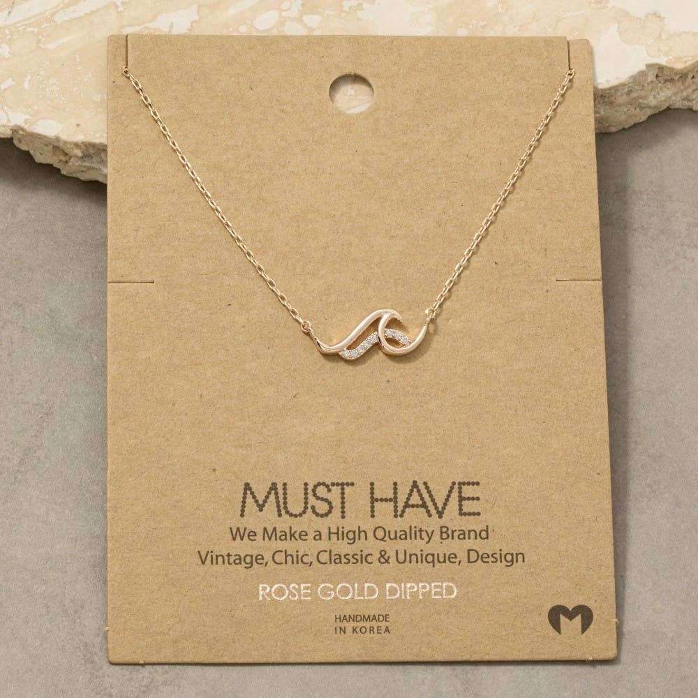 Gold Dipped Cz Pave Wave Pendant Necklace