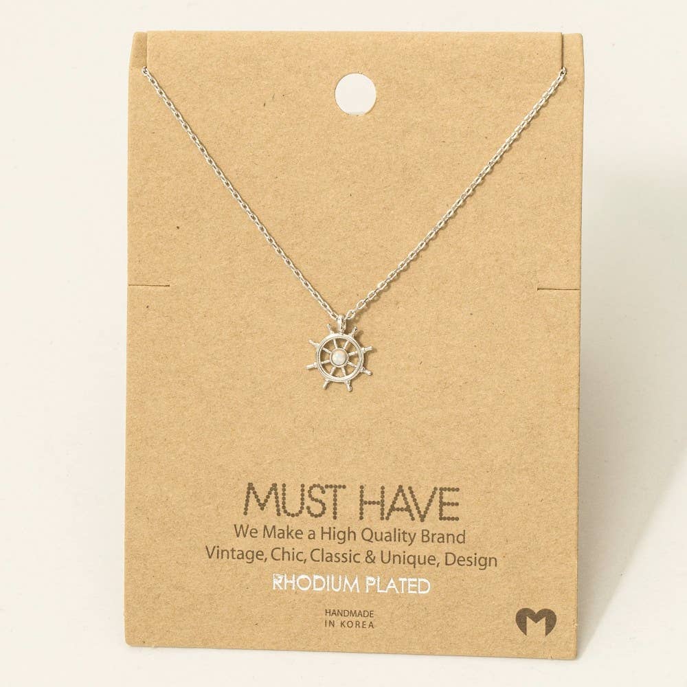 Opal Stud Ship Wheel Pendant Necklace