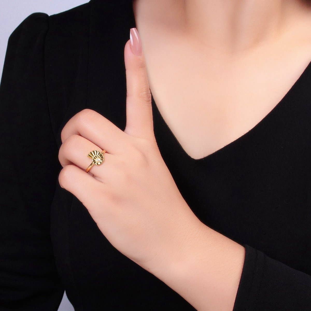 24K Gold Filled Clam Shell Pearl Adjustable Ring in Gold & Silver | U421