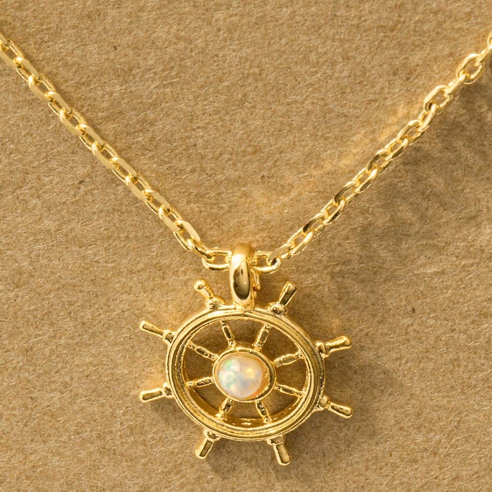 Opal Stud Ship Wheel Pendant Necklace