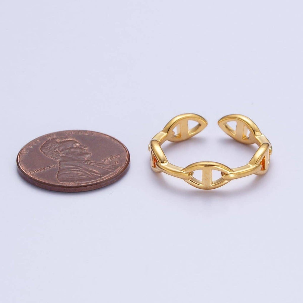 24K Gold Filled Anchor Mariner Chain Link Adjustable Gold Ring | S-382
