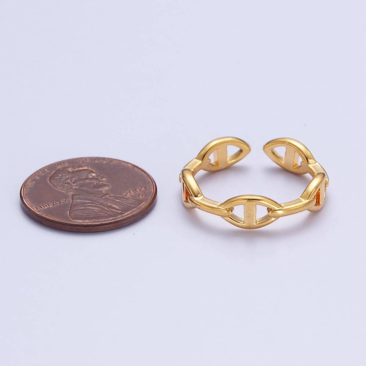 24K Gold Filled Anchor Mariner Chain Link Adjustable Gold Ring | S-382