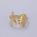 14K Gold Filled Ocean Starfish Clam Sea Shell Open Wrap Ring in Gold & Silver | O333