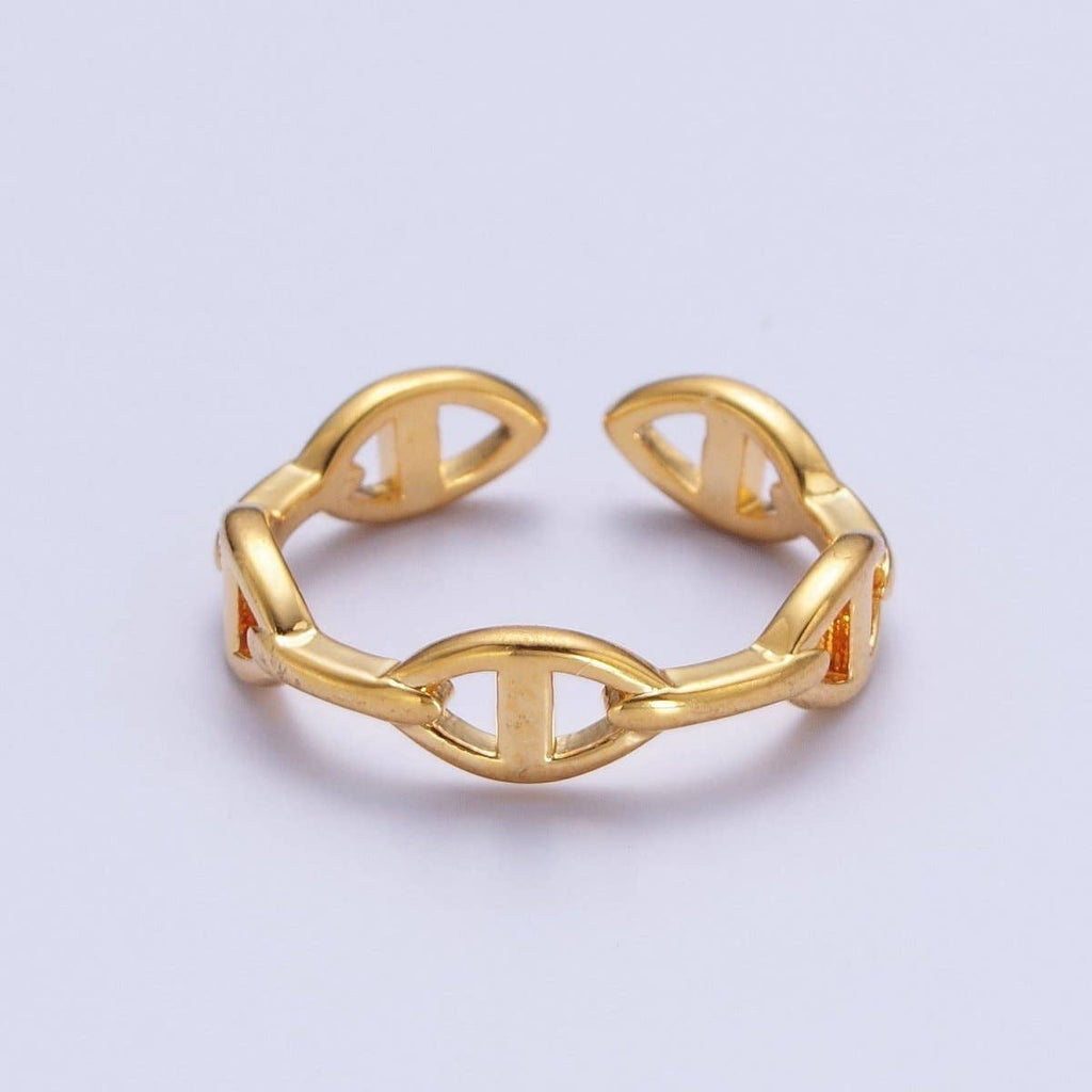 24K Gold Filled Anchor Mariner Chain Link Adjustable Gold Ring | S-382