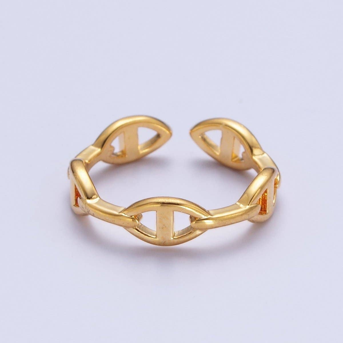 24K Gold Filled Anchor Mariner Chain Link Adjustable Gold Ring | S-382