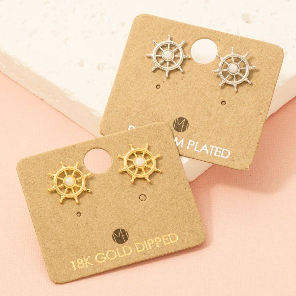 Opal Stud Ship Wheel Stud Earrings