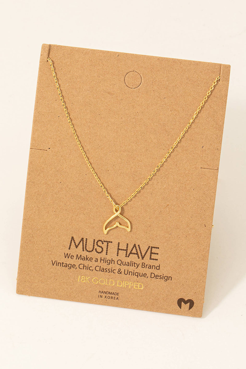 Gold Dipped Whale Tale Pendant Necklace