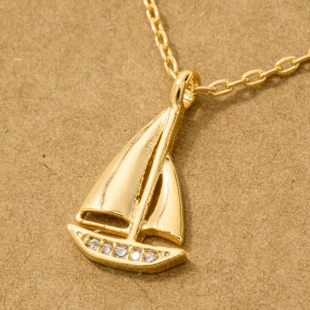 Pave Sailboat Pendant Necklace