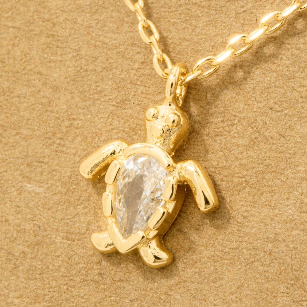 Gold Dipped Cz Turtle Pendant Necklace