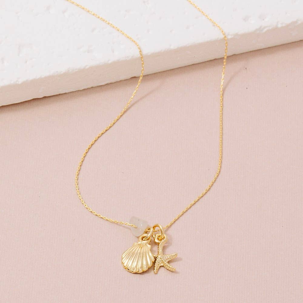 Sea Life And Stone Charm Dainty Chain Necklace